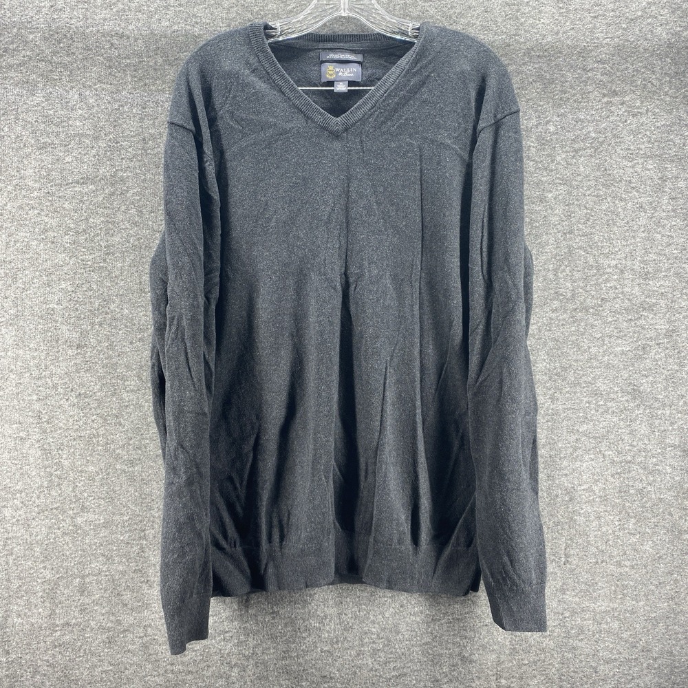 Wallin & Bros. V-Neck Sweater Mens XL Charcoal Grey Cotton Cashmere Blend